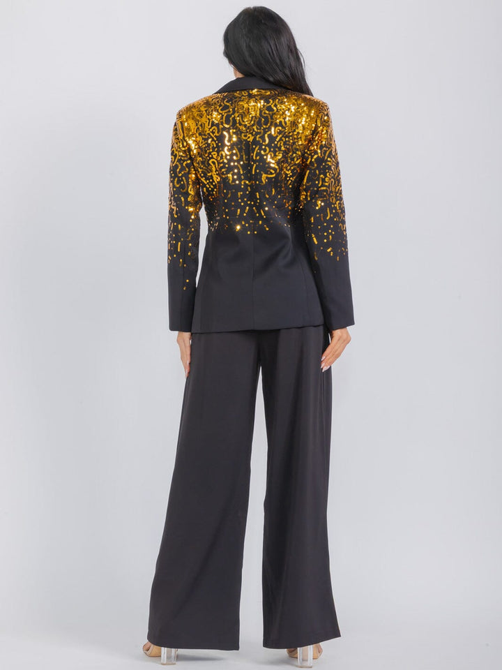 WOMEN'S LONG SLEEVE BLAZER & WIDE LEG PANTS SEQUINS 2PC. SET