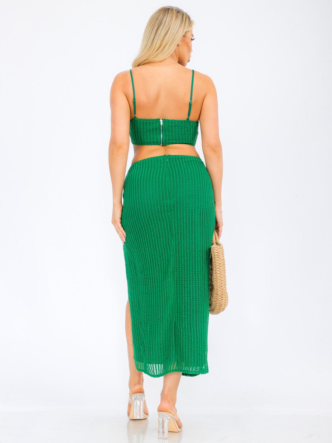 WOMEN'S SLEEVELESS CROP TOP & ZIP UP SIDE SLIT MAXI SKIRT KNIT 2 PC. SET