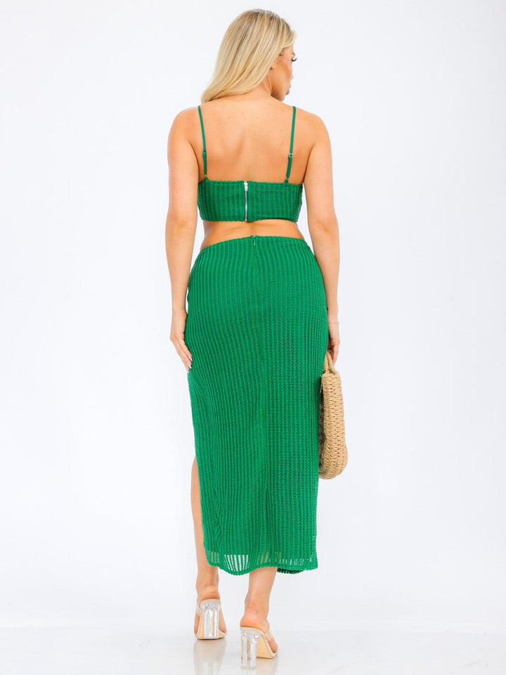 WOMEN'S SLEEVELESS CROP TOP & ZIP UP SIDE SLIT MAXI SKIRT KNIT 2 PC. SET