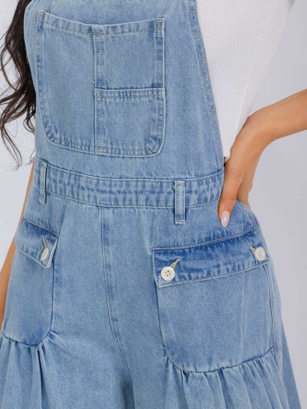 WOMEN'S SLEEVELESS POCKETS DENIM WIDE LEG OVERALL