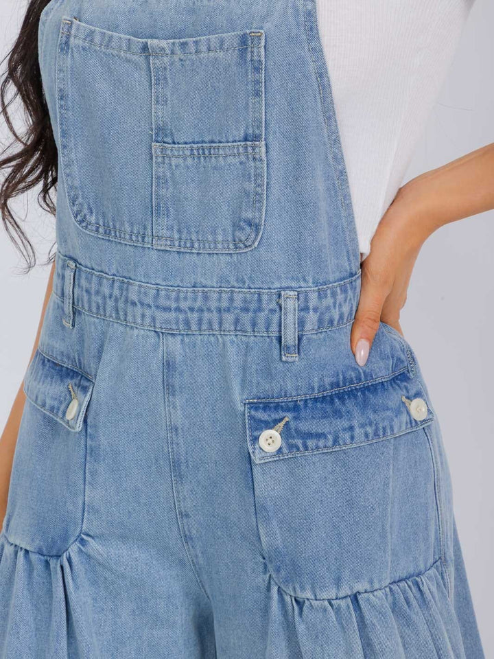 WOMEN'S SLEEVELESS POCKETS DENIM WIDE LEG OVERALL