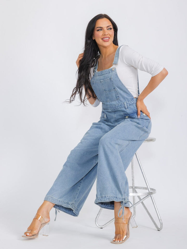 WOMEN'S SLEEVELESS POCKETS DENIM WIDE LEG OVERALL