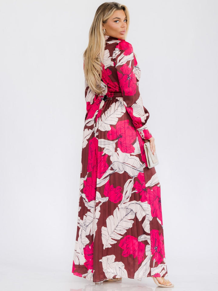 WOMEN'S LONG SLEEVE FRONT CUT OUT LEAF PRINT WIDE LEG JUMPSUIT