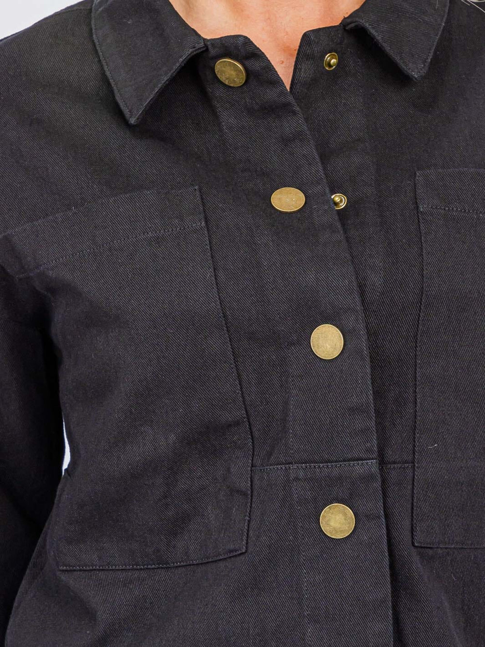 WOMEN'S LONG SLEEVE BUTTON UP FRONT POCKETS DENIM JACKET