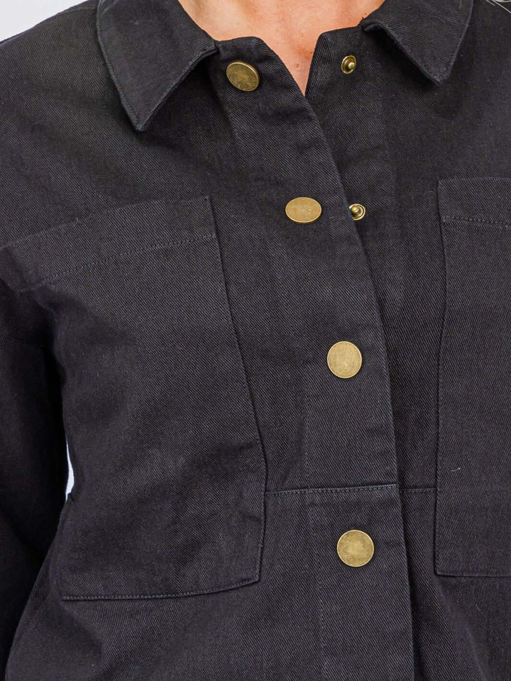 WOMEN'S LONG SLEEVE BUTTON UP FRONT POCKETS DENIM JACKET