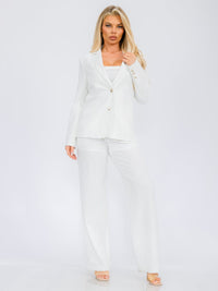 WOMEN'S LONG SLEEVE BLAZER & BUTTON CLOSURE WIDE LEG PANTS STRIPES 2PC SET