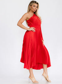 WOMEN'S ONE SHOULDER LONG BELL SLEEVE SMOCK WAIST PLEATED MAXI DRESS