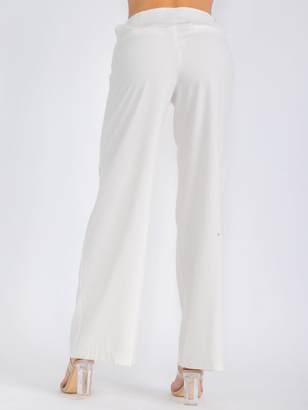 WOMEN'S BUTTON CLOSURE SIDE CUT OUT WIDE LEG PANTS