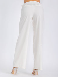 WOMEN'S BUTTON CLOSURE SIDE CUT OUT WIDE LEG PANTS