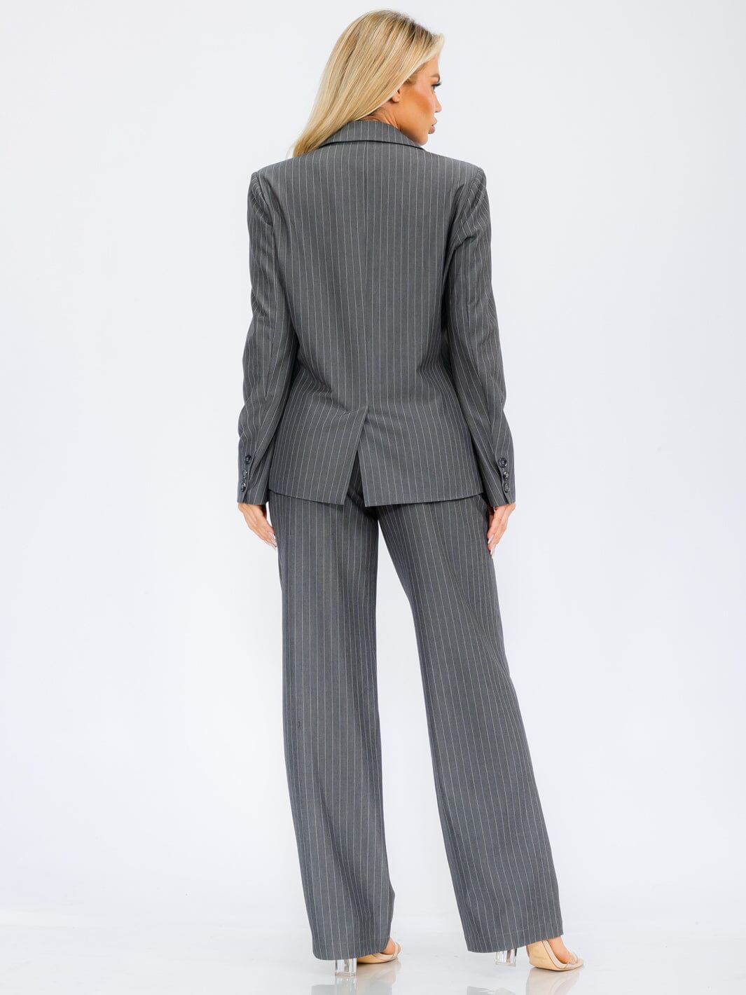WOMEN'S BUTTON CLOSURE WIDE LEG POCKETS STRIPES PANTS