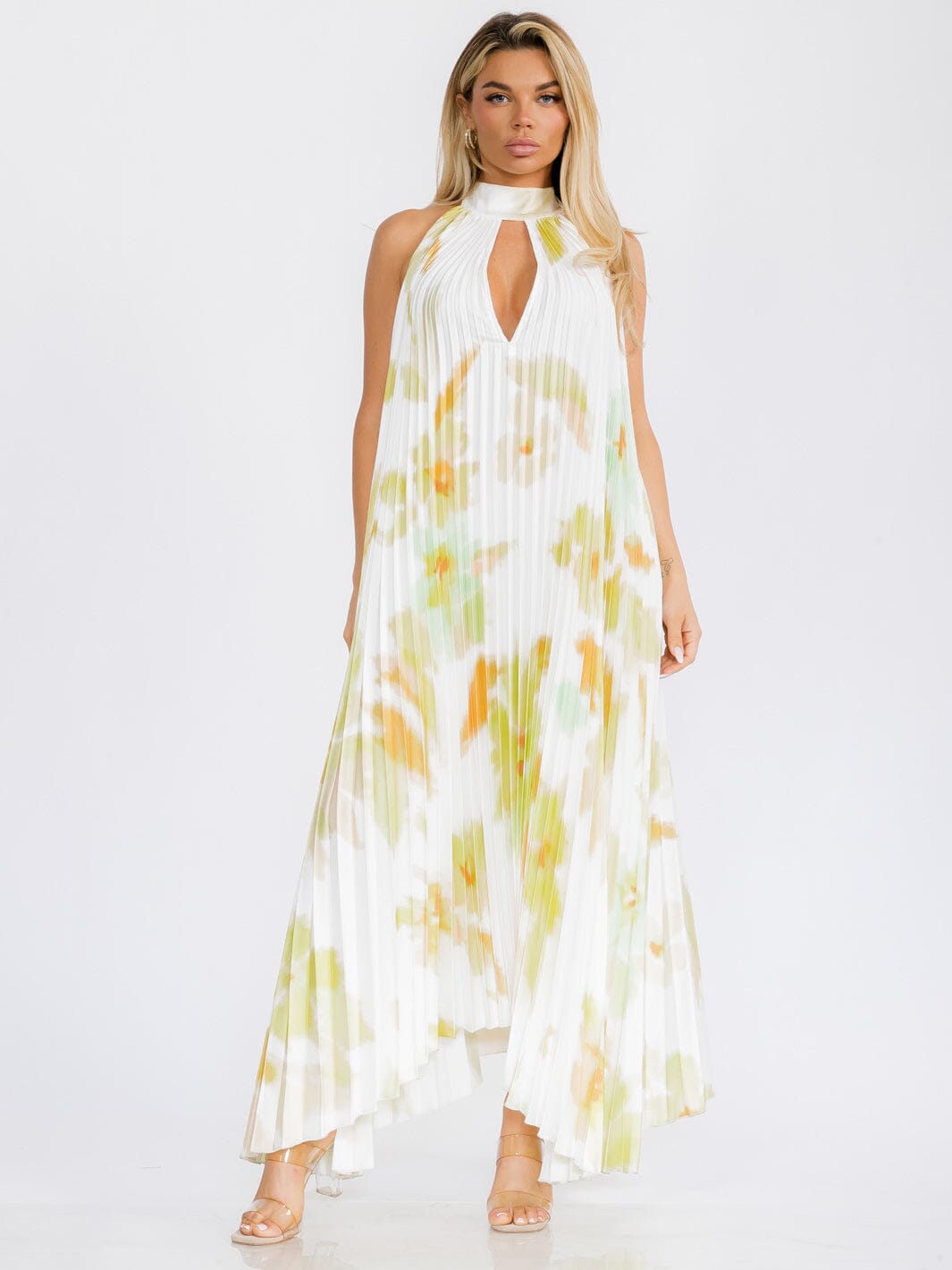 WOMEN'S SLEEVELESS KEY HOLE OPEN BACK TIE DYE MAXI DRESS