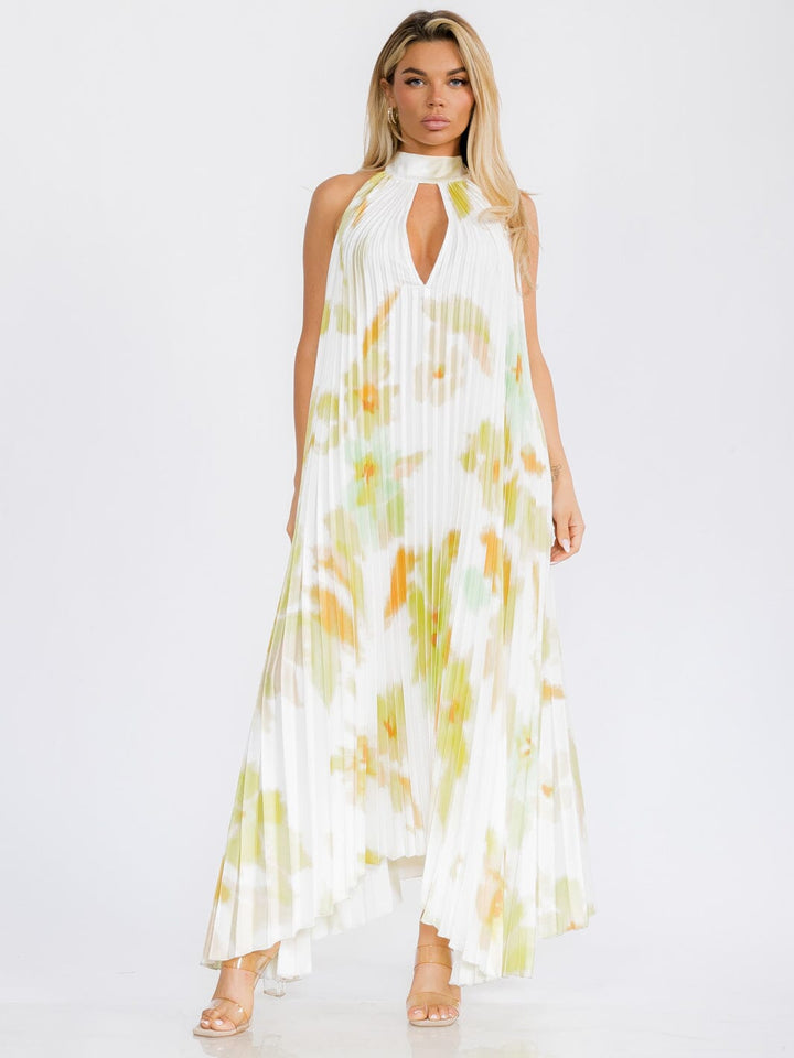 WOMEN'S SLEEVELESS KEY HOLE OPEN BACK TIE DYE MAXI DRESS
