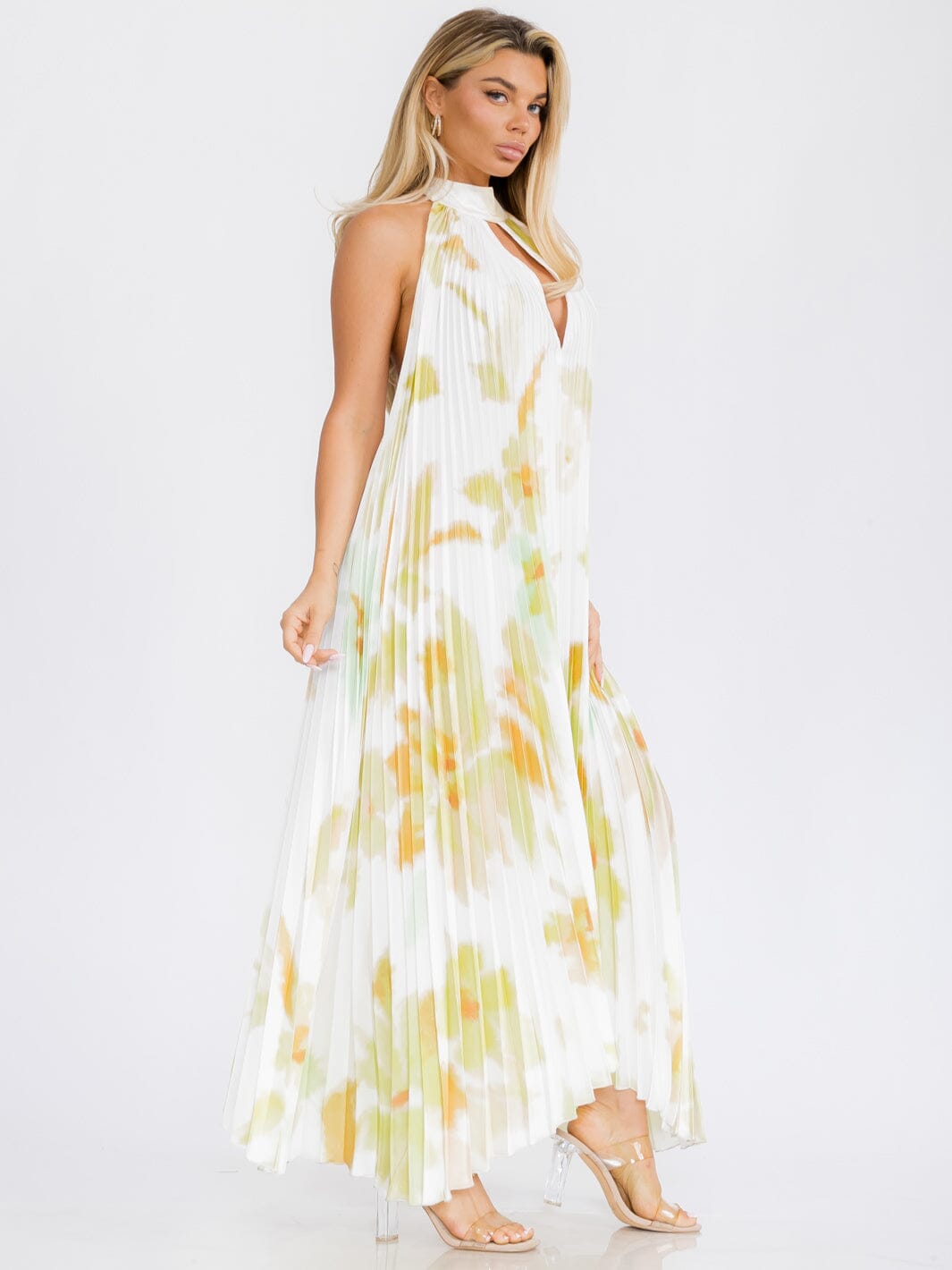 WOMEN'S SLEEVELESS KEY HOLE OPEN BACK TIE DYE MAXI DRESS