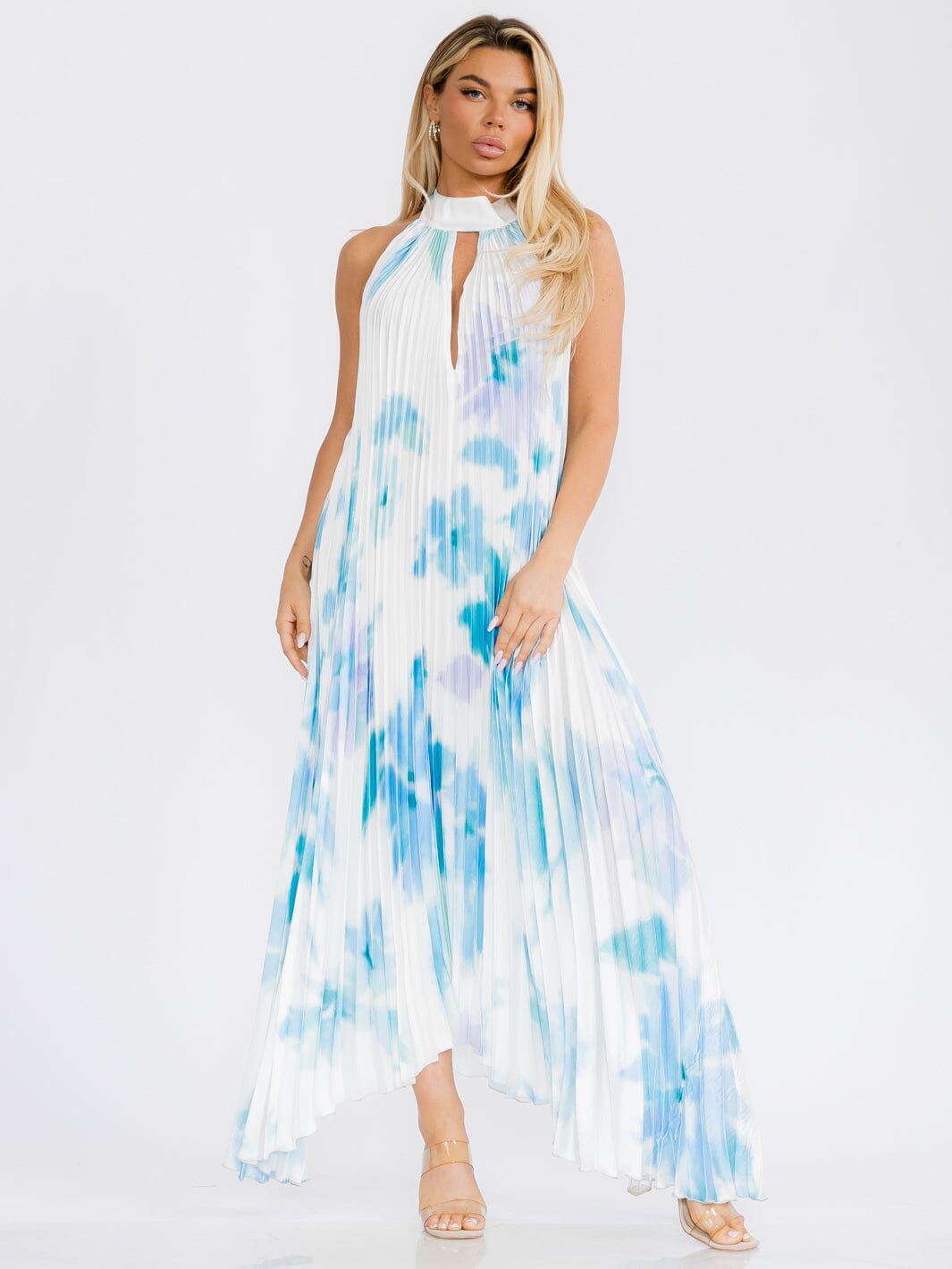 WOMEN'S SLEEVELESS KEY HOLE OPEN BACK TIE DYE MAXI DRESS