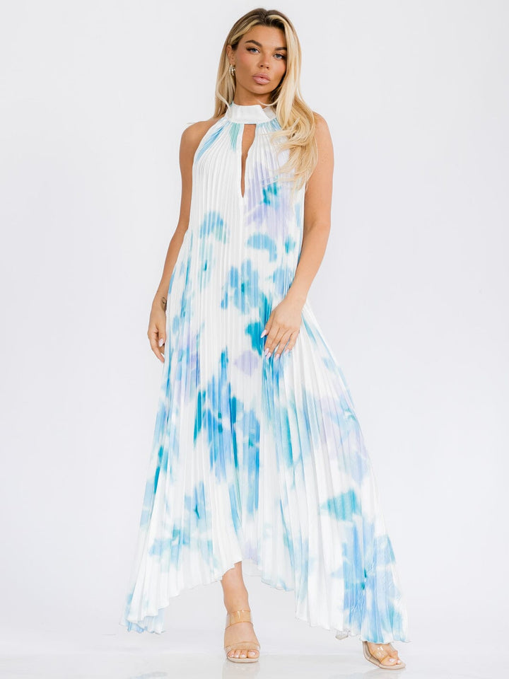WOMEN'S SLEEVELESS KEY HOLE OPEN BACK TIE DYE MAXI DRESS