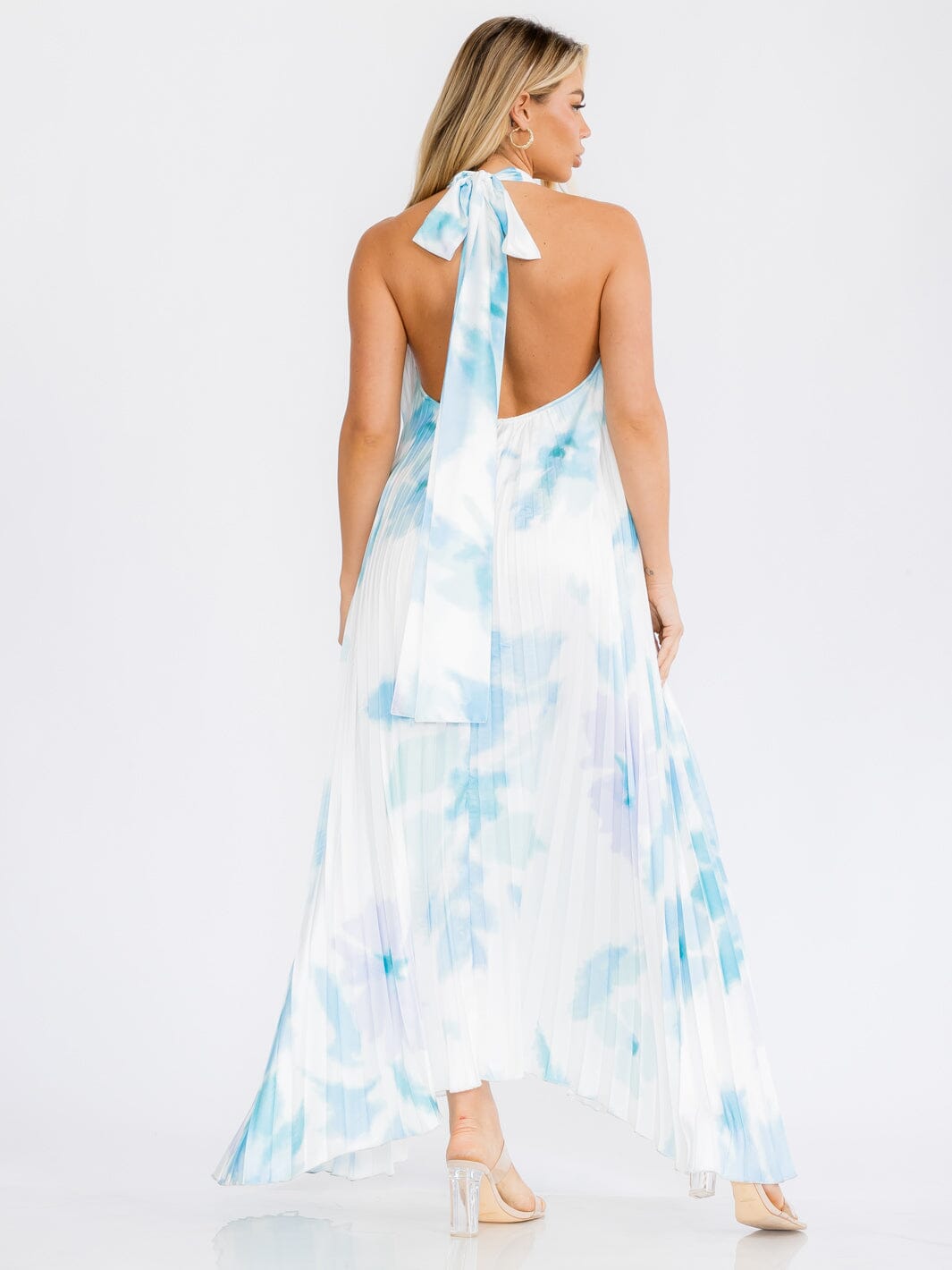 WOMEN'S SLEEVELESS KEY HOLE OPEN BACK TIE DYE MAXI DRESS