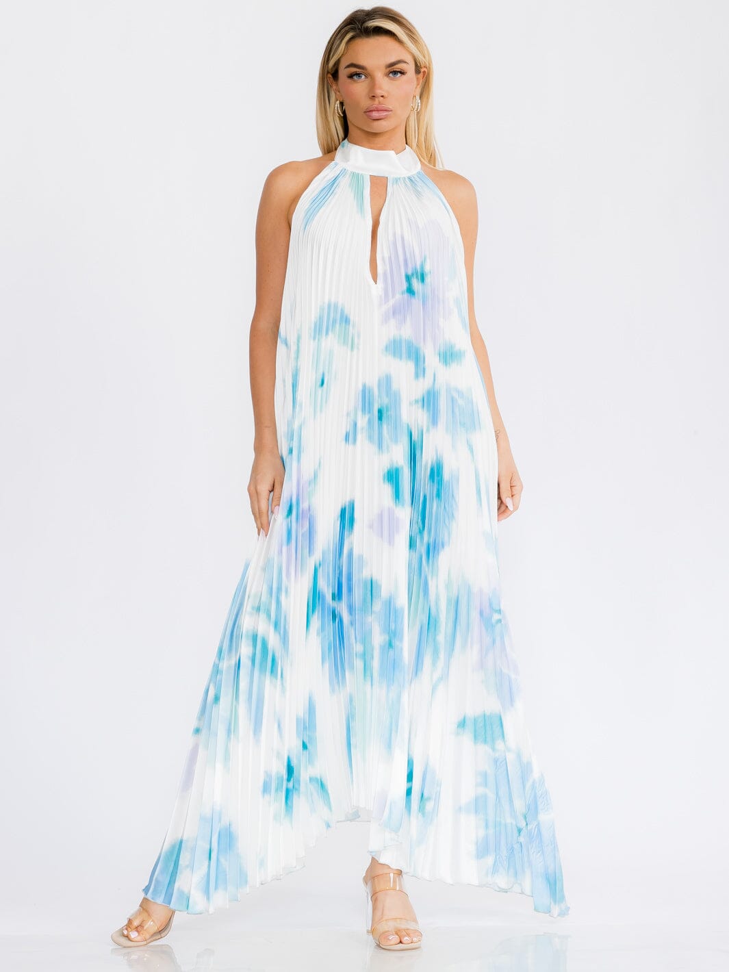 WOMEN'S SLEEVELESS KEY HOLE OPEN BACK TIE DYE MAXI DRESS