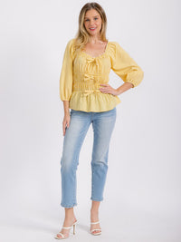 WOMEN'S LONG SLEEVE ELASTIC WAIST PLAID BLOUSE