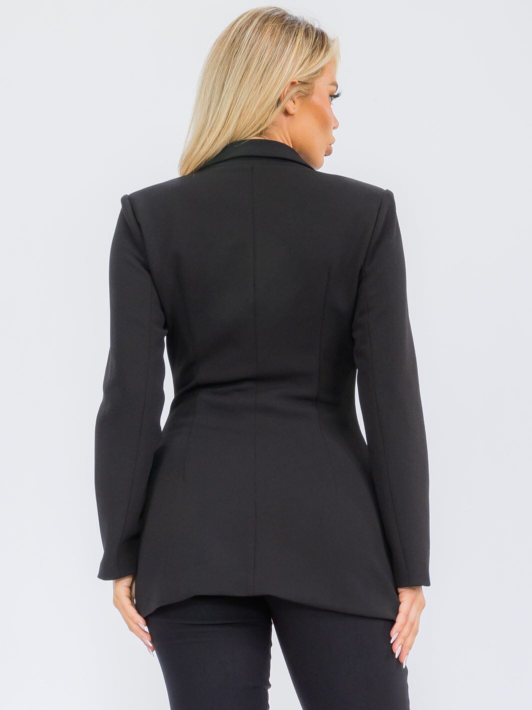 WOMEN'S LONG SLEEVE BUTTON CLOSURE POCKETS COLORBLOCK BLAZER
