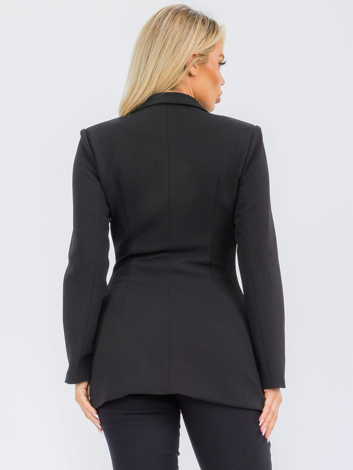 WOMEN'S LONG SLEEVE BUTTON CLOSURE POCKETS COLORBLOCK BLAZER