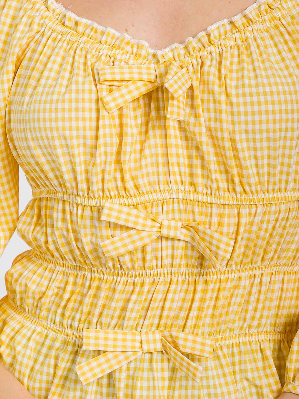 WOMEN'S LONG SLEEVE ELASTIC WAIST PLAID BLOUSE