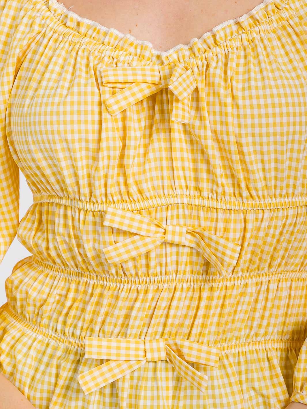 WOMEN'S LONG SLEEVE ELASTIC WAIST PLAID BLOUSE