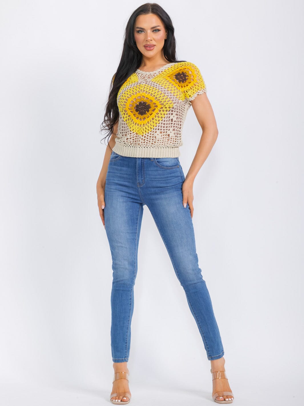 WOMEN'S SHORT SLEEVE COLORBLOCK ELASTIC WAIST TOP