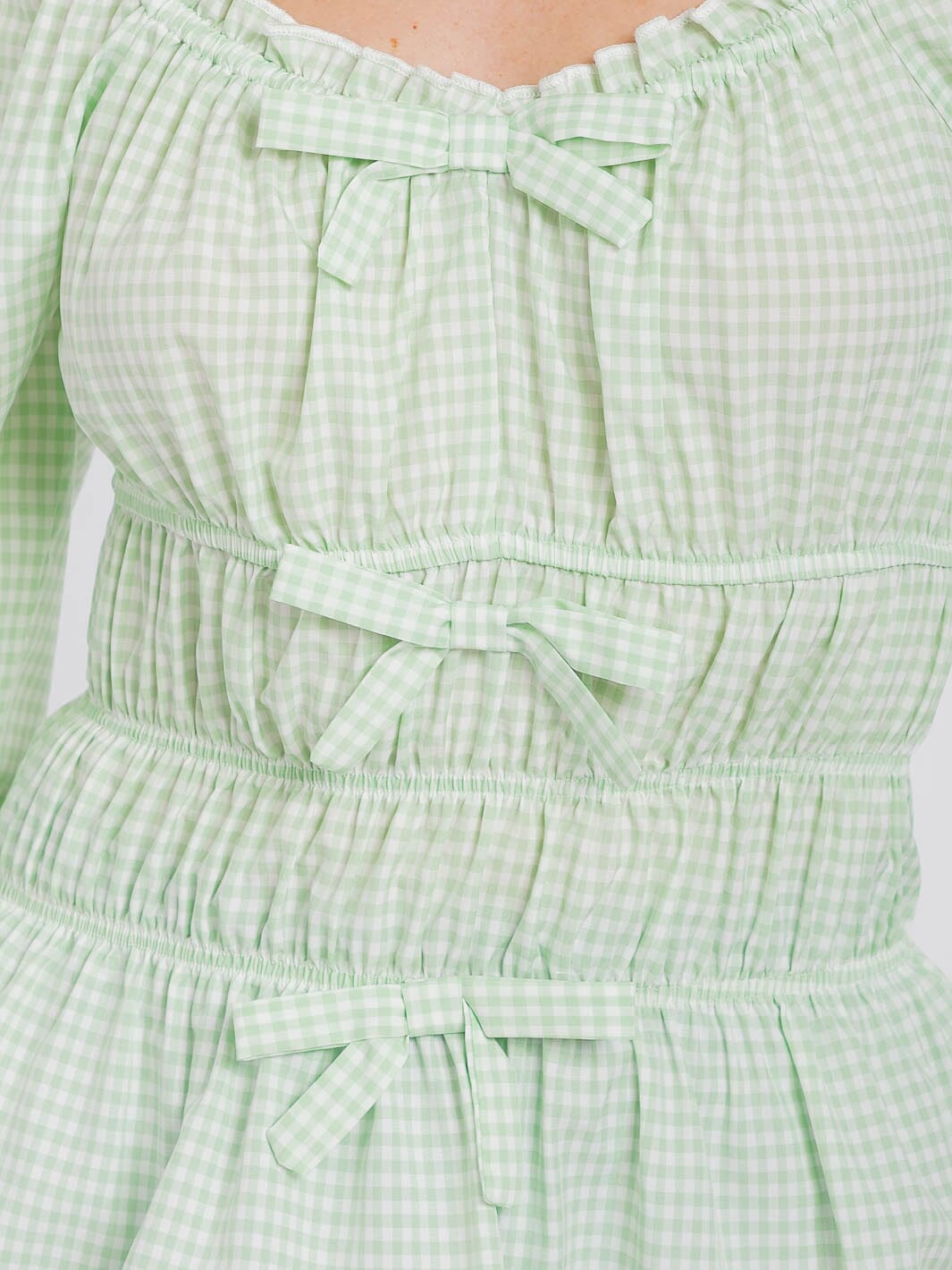 WOMEN'S LONG SLEEVE ELASTIC WAIST PLAID BLOUSE