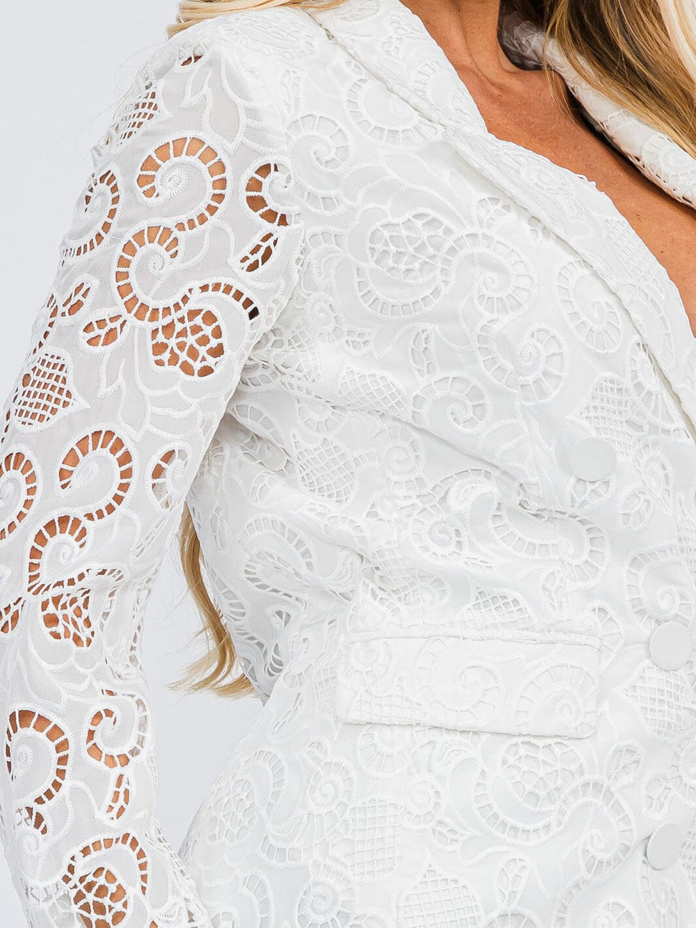 WOMEN'S LONG SLEEVE BUTTON CLOSURE POCKETS LACE DETAILED BLAZER