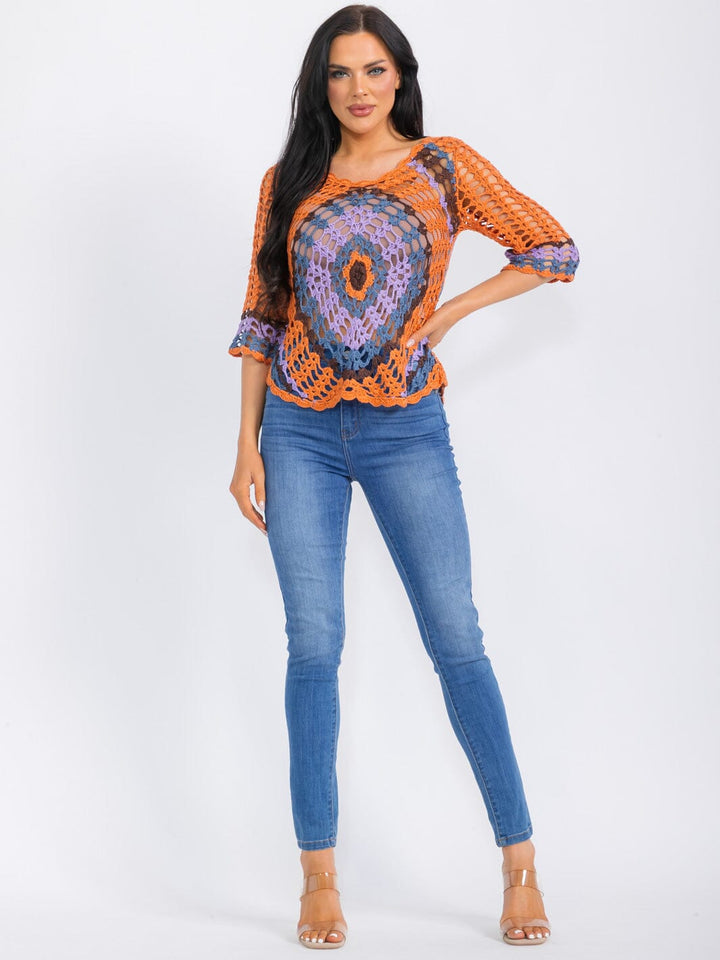 WOMEN'S SHORT SLEEVE COLORBLOCK KNIT TOP