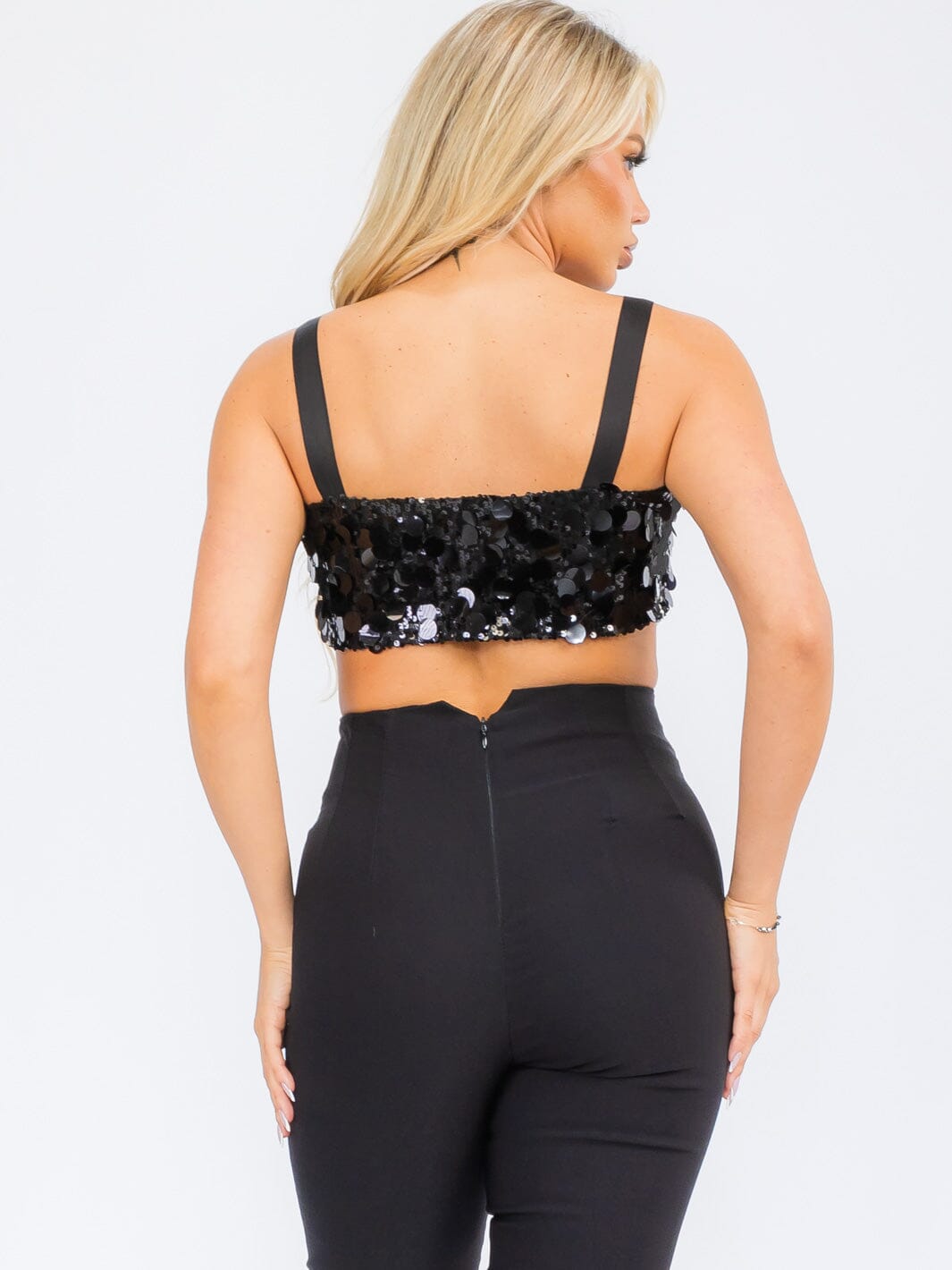 WOMEN'S SLEEVELESS SEQUINS CROP TANK TOP