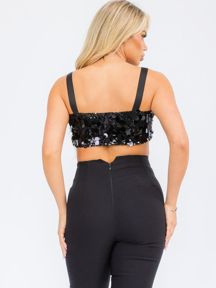 WOMEN'S SLEEVELESS SEQUINS CROP TANK TOP