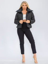 WOMEN'S LONG SLEEVE BUTTON UP FRONT POCKETS PUFFER JACKET