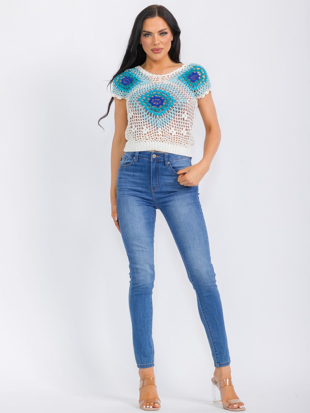 WOMEN'S SHORT SLEEVE COLORBLOCK ELASTIC WAIST TOP