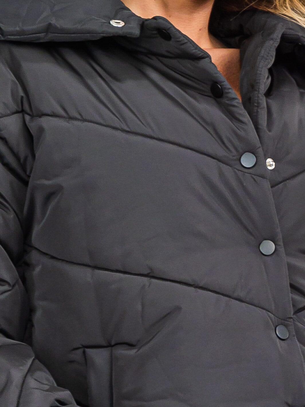 WOMEN'S LONG SLEEVE BUTTON UP FRONT POCKETS PUFFER JACKET