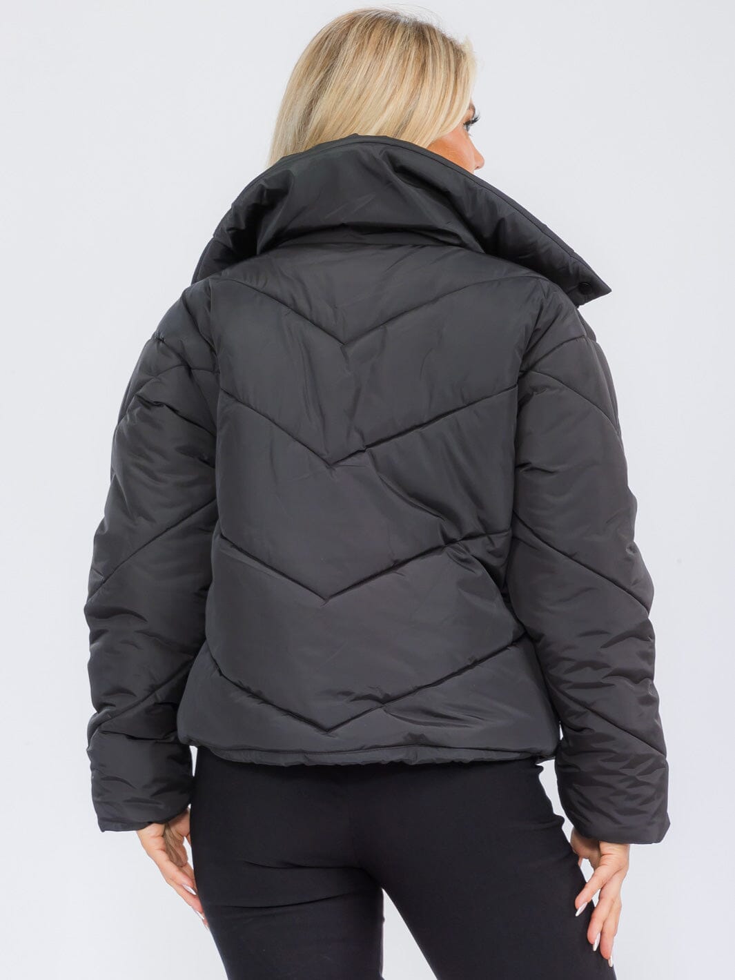 WOMEN'S LONG SLEEVE BUTTON UP FRONT POCKETS PUFFER JACKET