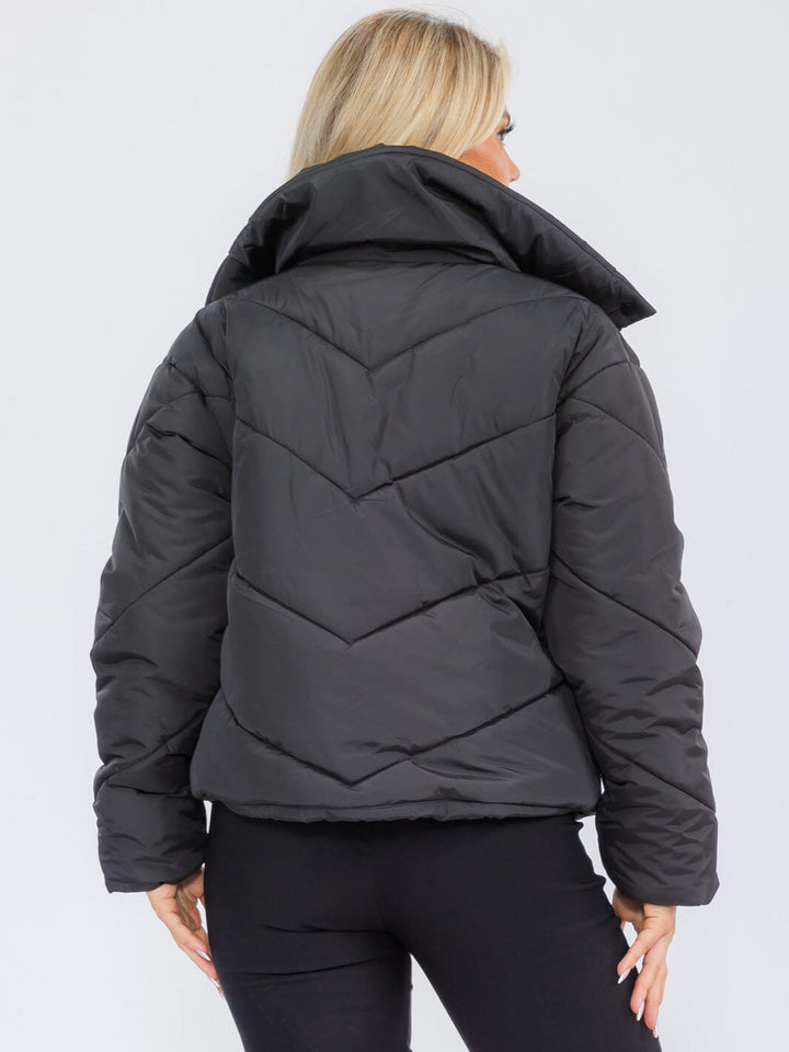 WOMEN'S LONG SLEEVE BUTTON UP FRONT POCKETS PUFFER JACKET