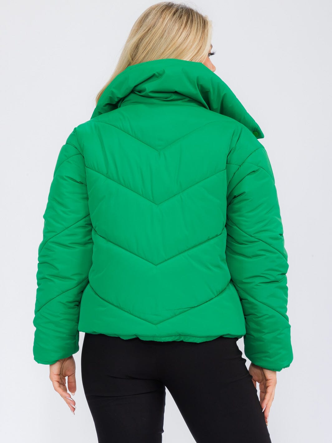 WOMEN'S LONG SLEEVE BUTTON UP FRONT POCKETS PUFFER JACKET