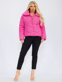 WOMEN'S LONG SLEEVE BUTTON UP FRONT POCKETS PUFFER JACKET