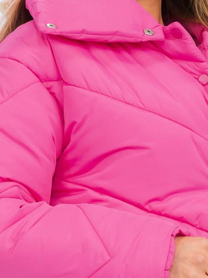 WOMEN'S LONG SLEEVE BUTTON UP FRONT POCKETS PUFFER JACKET