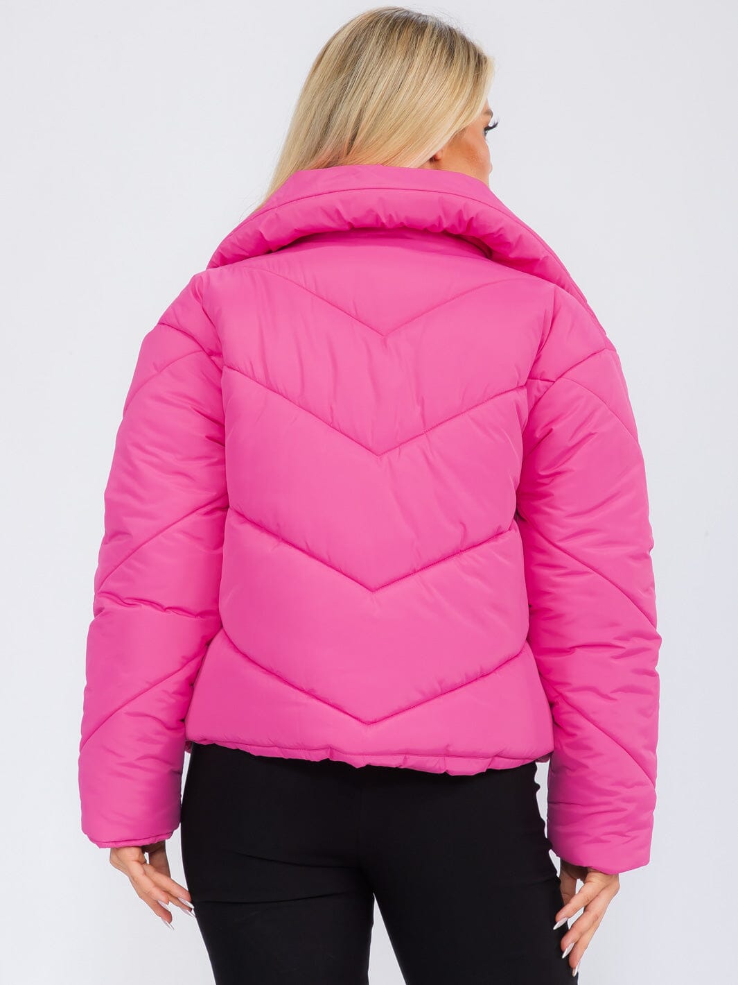 WOMEN'S LONG SLEEVE BUTTON UP FRONT POCKETS PUFFER JACKET