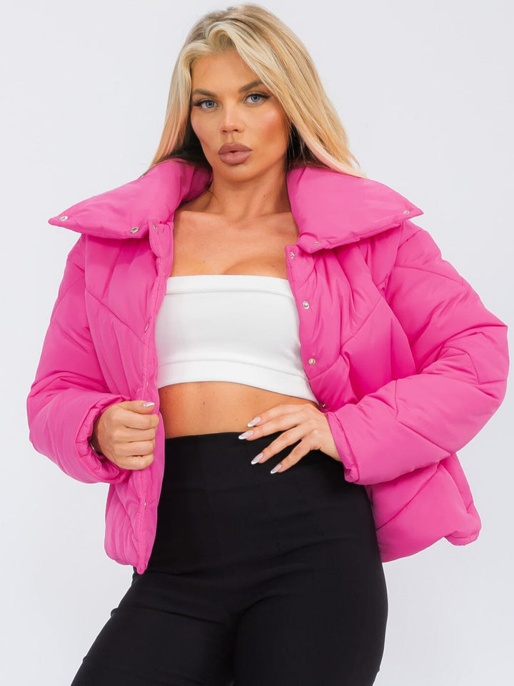 WOMEN'S LONG SLEEVE BUTTON UP FRONT POCKETS PUFFER JACKET