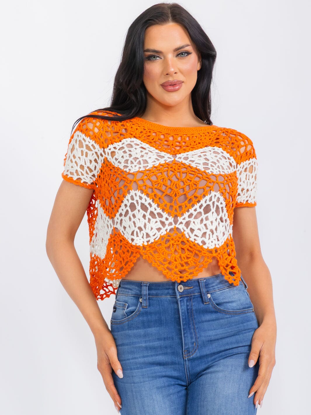 WOMEN'S SHORT SLEEVE COLORBLOCK TRIM DETAILED KNIT TOP