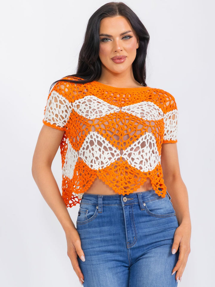 WOMEN'S SHORT SLEEVE COLORBLOCK TRIM DETAILED KNIT TOP