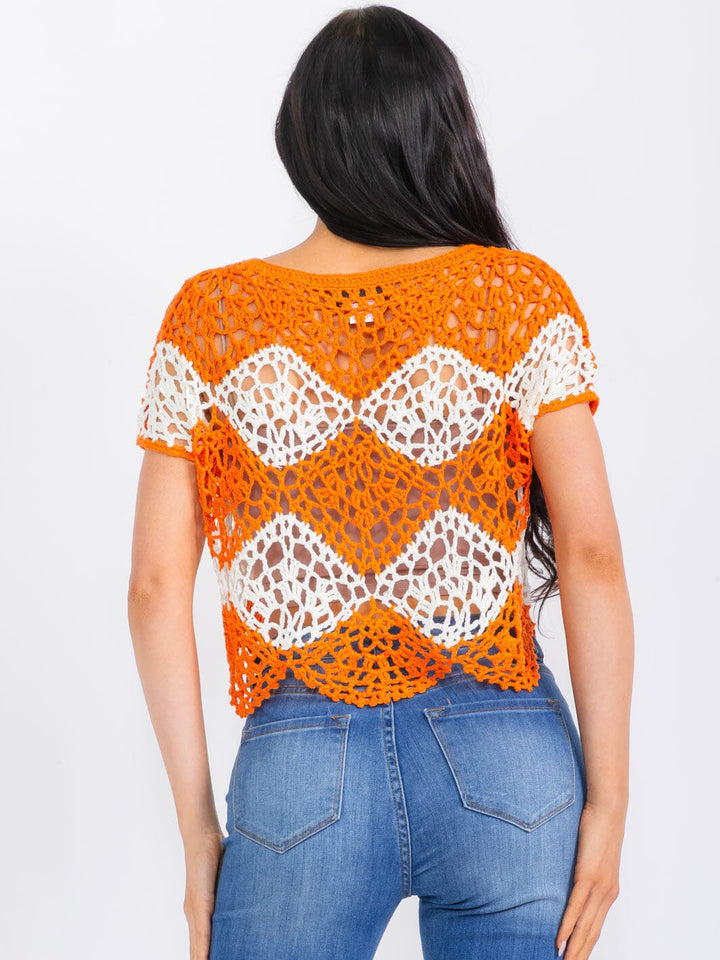 WOMEN'S SHORT SLEEVE COLORBLOCK TRIM DETAILED KNIT TOP