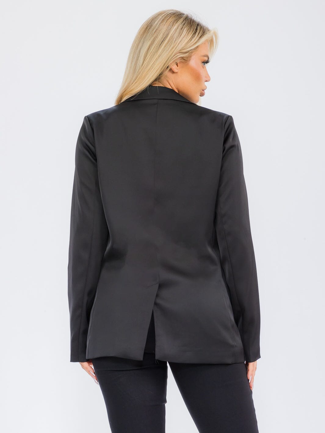 WOMEN'S LONG SLEEVE BUTTON CLOSURE POCKETS SATIN BLAZER