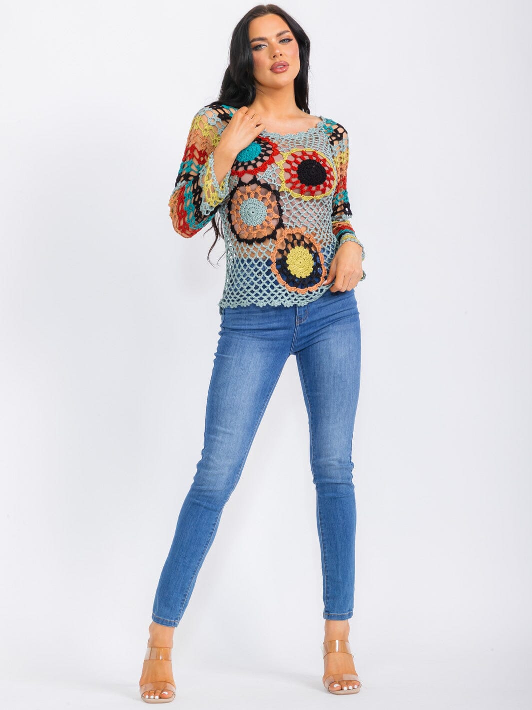 WOMEN'S LONG BELL SLEEVE COLORBLOCK KNIT TOP
