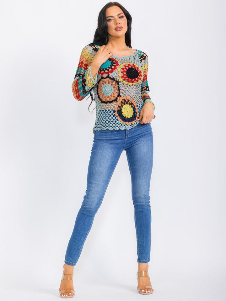 WOMEN'S LONG BELL SLEEVE COLORBLOCK KNIT TOP