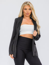 WOMEN'S LONG SLEEVE BUTTON CLOSURE POCKETS SATIN BLAZER