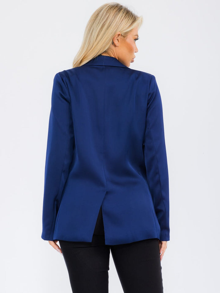 WOMEN'S LONG SLEEVE BUTTON CLOSURE POCKETS SATIN BLAZER